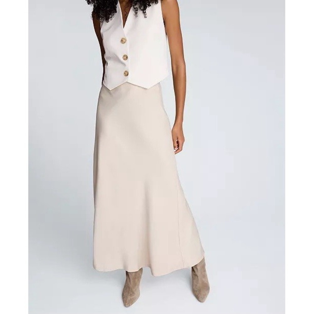 NEW Kenneth Cole Women's XL Charmeuse Maxi Skirt Stucco Beige Elastic Waist